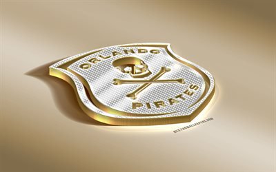 Orlando Pirates FC, South African Football Club, Golden Silver logo, Johannesburg, South Africa, ABSA Premiership, Premier League, 3d golden emblem, creative 3d art, football