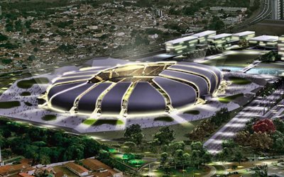 Dunes Arena, night, soccer, Arena das Dunas, football stadium, aerial view, Natal, Brazil, America de Natal Stadium, brazilian stadiums