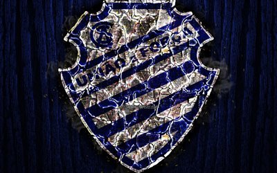 CSA FC, br&#251;l&#233;e logo, Serie B, bleu, en bois, fond, football br&#233;silien club, Centro Sportivo Alagoano, grunge, le football, le soccer, le logo de la CSA, le feu de la texture, Br&#233;sil