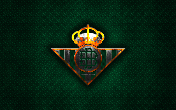 Real Betis, Spansk fotbollsklubb, gr&#246;n metall textur, metall-logotyp, emblem, Sevilla, Spanien, Ligan, kreativ konst, fotboll