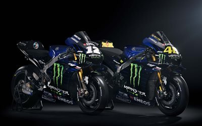 Yamaha YZR-M1, 4k, MotoGP, 2019 polkupy&#246;r&#228;&#228;, Monster Energy Yamaha MotoGP, kilpa polkupy&#246;r&#228;&#228;, MotoGP-2019, Yamaha