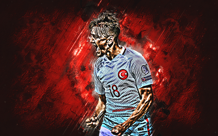 Cengiz Under, Turkey national football team, midfielder, joy, red stone, famous footballers, football, Turkish footballers, grunge, Turkey