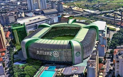 Palmeiras Stadium, aerial view, Allianz Parque, Tilt-Shift, soccer, Palestra Italia Arena, football stadium, Brazil, SE Palmeiras, brazilian stadiums, Sao Paulo, HDR