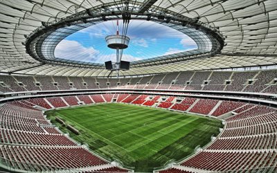 Varşova Ulusal Stadyumu, 4k, boş stadyum, HDR, PGE Narodowy, Polonya stadyum, Futbol Stadyumu, Varşova, Polonya