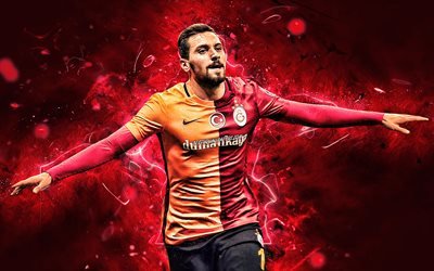 Sinan Gumus, joy, turkish footballers, Galatasaray FC, goal, soccer, Gumus, Turkey, Turkish Super Lig, neon lights, Galatasaray SK