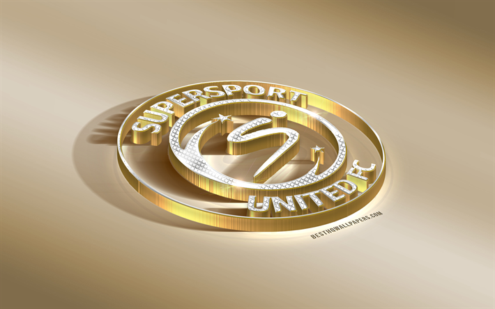 SuperSport United FC, South African Football Club, Golden Silver logo, Pretoria, South Africa, ABSA Premiership, Premier League, 3d golden emblem, creative 3d art, football