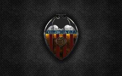 Valencia CF, Espanjan football club, musta metalli tekstuuri, metalli-logo, tunnus, Valensia, Espanja, Liiga, creative art, jalkapallo