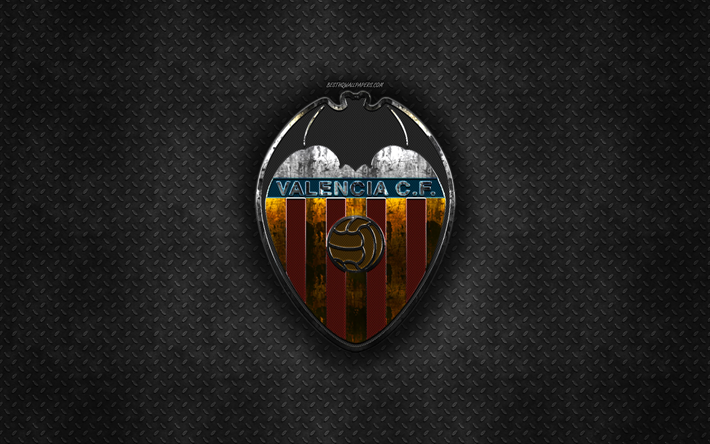 Valencia CF, Spanish football club, black metal texture, metal logo, emblem, Valensia, Spain, La Liga, creative art, football