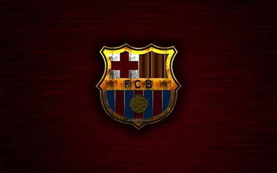 El FC Barcelona, club de f&#250;tbol espa&#241;ol, de borgo&#241;a, de metal textura de metal, logotipo, emblema, Barcelona, Catalu&#241;a, Espa&#241;a, La Liga, creativo, arte, f&#250;tbol
