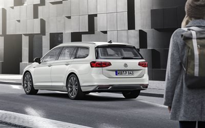 Volkswagen Passat GTE Variante De 2019, Plug-in-Hybrid, blanco station wagon, blanco nuevo Passat, vista posterior, los coches el&#233;ctricos de Volkswagen