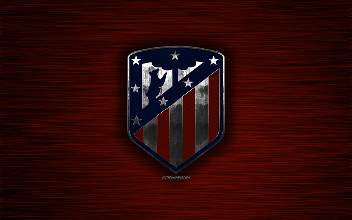 Atletico Madrid, Spanish football club, red metal texture, stylish background, new emblem, metal logo, Madrid, Spain, La Liga, creative art, football