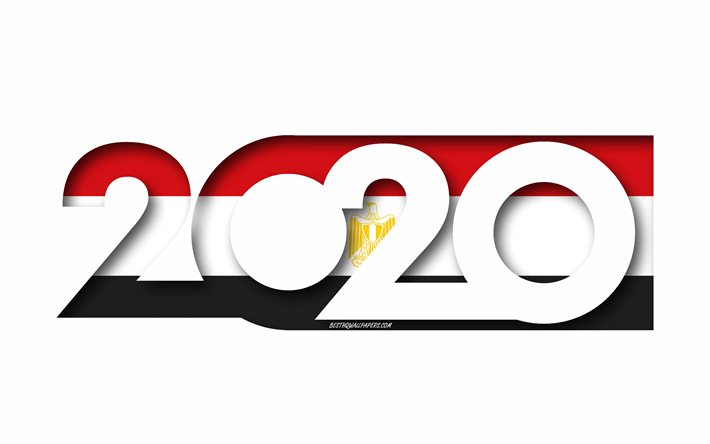 Egypti 2020, Egyptin lippu, valkoinen tausta, Egypti, 3d art, 2020 k&#228;sitteit&#228;, 2020 Uusi Vuosi, 2020 Egyptin lippu