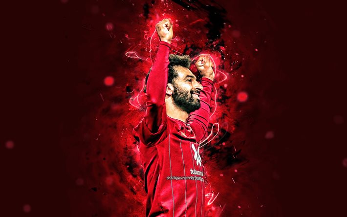 4k, Mohamed Salah, 2020, Liverpool FC, egyptian footballers, goal, LFC, red abstract rays, Salah, Premier League, grunge art, soccer, Mohamed Salah art, Salah Liverpool, Mo Salah, Mohamed Salah 4K
