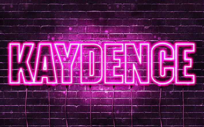 Kaydence, 4k, pap&#233;is de parede com os nomes de, nomes femininos, Kaydence nome, roxo luzes de neon, texto horizontal, imagem com Kaydence nome