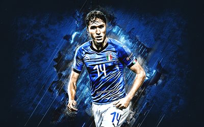 Federico Chiesa, Italy national football team, italian soccer player, portrait, blue stone background, Italy, football