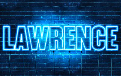 Lawrence, 4k, taustakuvia nimet, vaakasuuntainen teksti, Lawrence nimi, blue neon valot, kuva Lawrence nimi
