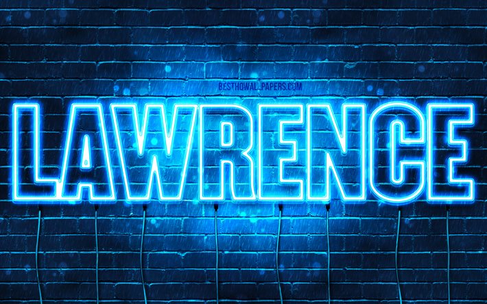 Lawrence, 4k, adları Lawrence adıyla, yatay metin, Lawrence adı, mavi neon ışıkları, resimli duvar kağıtları