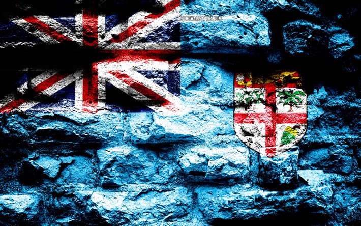 Fidžin lippu, grunge tiili rakenne, lippu tiili sein&#228;&#228;n, Fidži, liput Oseania maissa