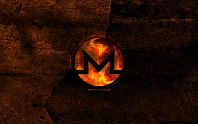 Monero fiery logo, orange stone background, creative, Monero logo, cryptocurrency, Monero