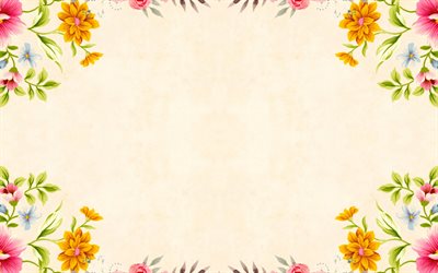frame with flowers, retro paper texture, floral retro background, floral frames