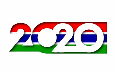 Gambia 2020, Flag of Gambia, white background, Gambia, 3d art, 2020 concepts, Gambia flag, 2020 New Year, 2020 Gambia flag