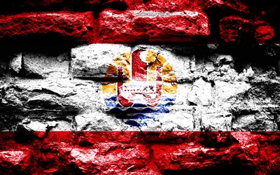 La Polyn&#233;sie fran&#231;aise, drapeau, grunge texture de brique, le Drapeau de la Polyn&#233;sie fran&#231;aise, drapeau sur le mur de brique, la Polyn&#233;sie fran&#231;aise, les drapeaux des pays d&#39;Oc&#233;anie