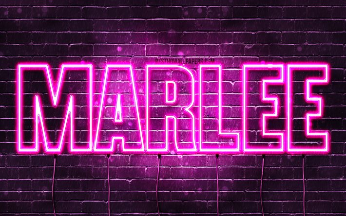 Marlee, 4k, wallpapers with names, female names, Marlee name, purple neon lights, horizontal text, picture with Marlee name