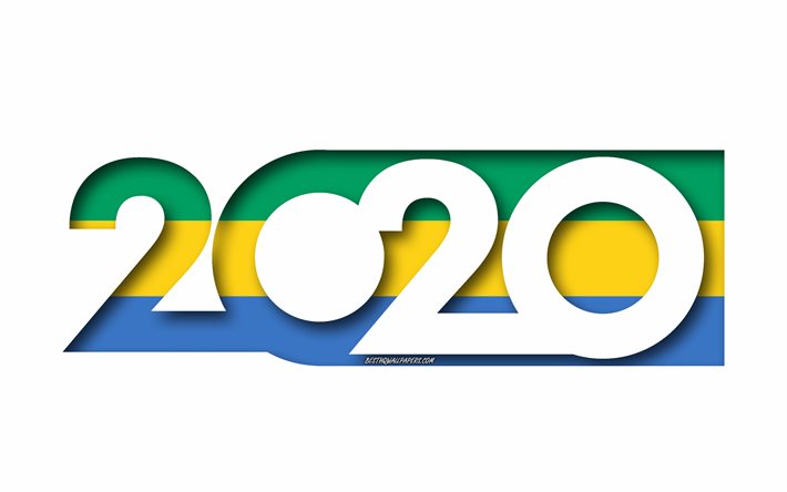 Gabon 2020, Flag of Gabon, white background, Gabon, 3d art, 2020 concepts, Gabon flag, 2020 New Year, 2020 Gabon flag
