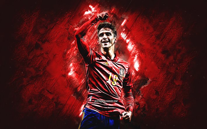 Gerard Moreno, espanjan jalkapallon pelaaja, Espanjan jalkapallomaajoukkue, muotokuva, punainen kivi tausta, Espanja, jalkapallo