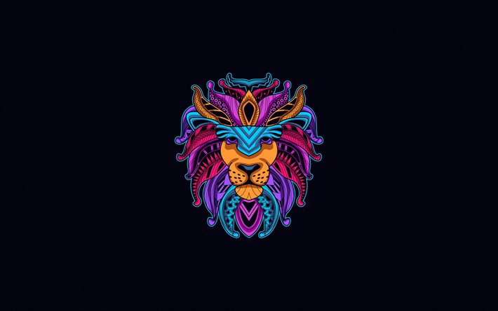 Download wallpapers abstract lion, 4k, creative, minimal, abstract animals,  lion, blue backgrounds for desktop free. Pictures for desktop free