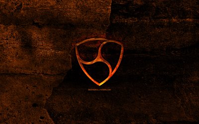 NEM de fuego logotipo naranja de piedra de fondo, creativo, NEM logotipo, cryptocurrency, NEM