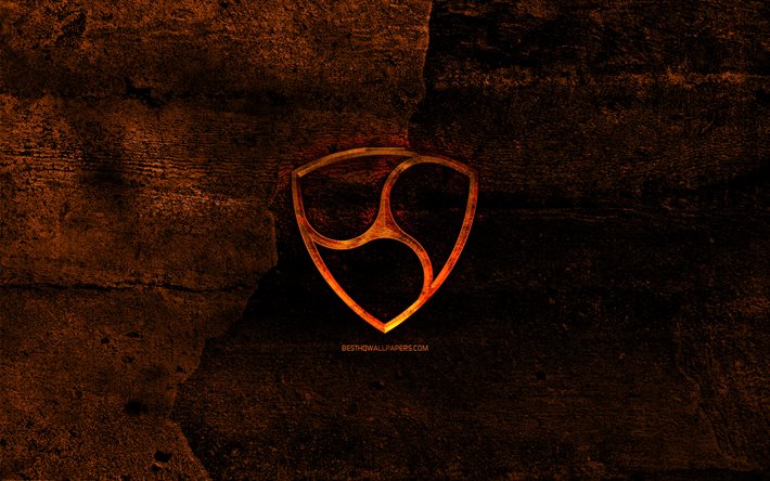 NEM ateşli logo, turuncu taş arka plan, yaratıcı, NEM logo, cryptocurrency, NEM