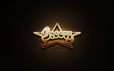 Groovy glitter logo, programming language, grid metal background, Groovy, creative, programming language signs, Groovy logo