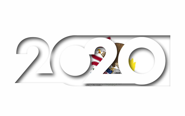 Illinois 2020, de estado de EEUU, Bandera de Illinois, fondo blanco, Hawaii, arte 3d, 2020 conceptos, Illinois, bandera, banderas de los estados americanos, 2020 de A&#241;o Nuevo, el a&#241;o 2020 Illinois bandera