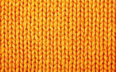 黄色の編みの背景, 4k, マクロ, 生地の質感, ニット感, 黄色の生地の背景, ニットパターン