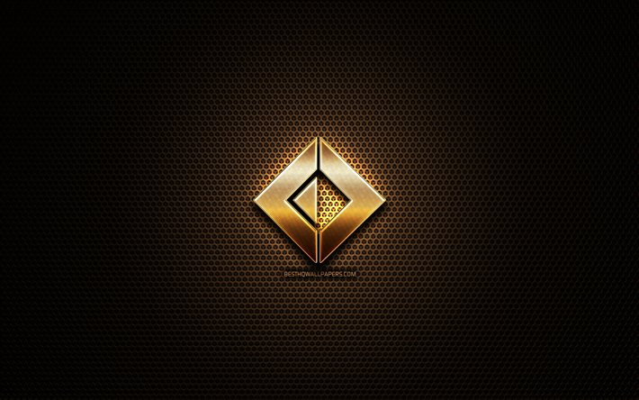 F Sharp glitter logo, programming language, grid metal background, F Sharp, creative, programming language signs, F Sharp logo