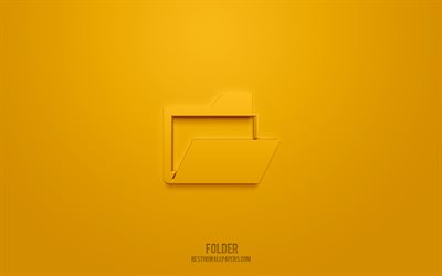 Folder 3d icon, yellow background, 3d symbols, Folder, technology icons, 3d icons, Folder sign, technology 3d icons