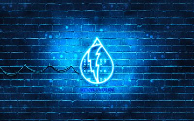 Hydropower neon icon, 4k, blue background, neon symbols, Hydropower, neon icons, Hydropower sign, nature signs, Hydropower icon, nature icons