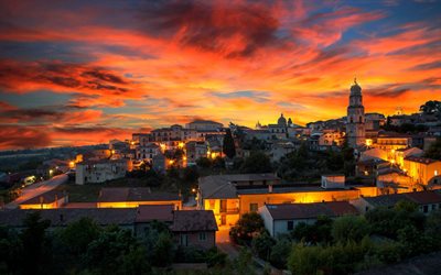 Fontanarosa, evening, sunset, cityscape, chapel, Fontanarosa panorama, Campania, Italy