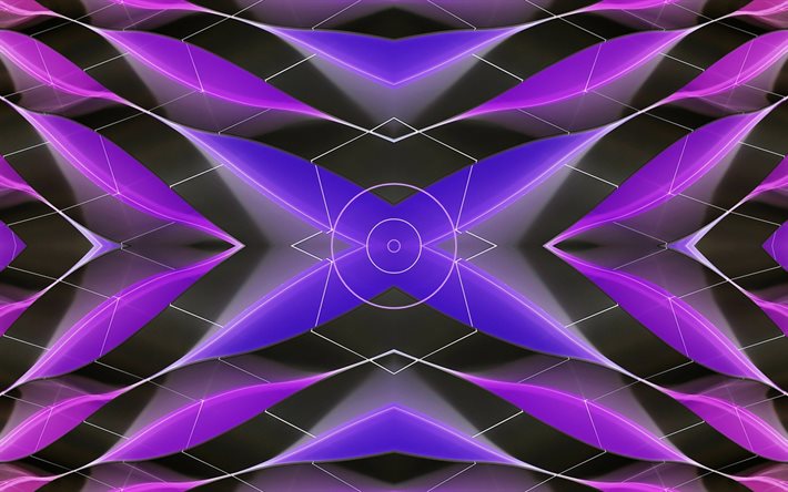 紫の3D花びら, 紫の抽象的な背景, 3D抽象化, 紫色の創造的な背景, x紫の背景