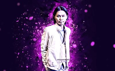 Ken Ishii, 4k, violet neon lights, music stars, japanese DJs, japanese celebrity, Ken Ishii 4K