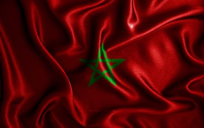 Moroccan flag, 4k, silk wavy flags, African countries, national symbols, Flag of Morocco, fabric flags, Morocco flag, 3D art, Morocco, Africa, Morocco 3D flag