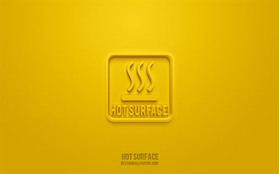 Hot Surface 3d icon, yellow background, 3d symbols, Hot Surface, Warning icons, 3d icons, Hot Surface sign, Warning 3d icons, yellow warning signs