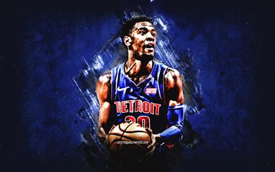 Josh Jackson, Detroit Pistons, NBA, amerikkalainen koripalloilija, sininen kivi tausta, USA, koripallo