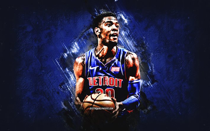 Josh Jackson, Detroit Pistons, NBA, American basketball player, blue stone background, USA, basketball