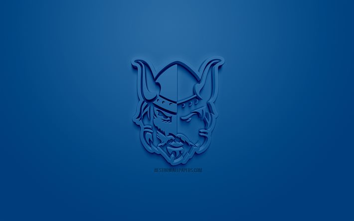Mikkelin Jukurit, club de hockey sur glace finlandais, logo 3D cr&#233;atif, fond bleu, embl&#232;me 3d, Liiga, Mikkelin, Finlande, art 3d, hockey sur glace, logo 3d Mikkelin Jukurit