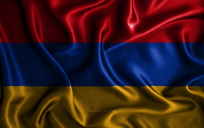 Armenian lippu, 4k, aaltoilevat silkkiliput, Aasian maat, kansalliset symbolit, kangasliput, 3D-taide, Armenia, Aasia, Armenia 3D flag