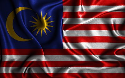 Bandiera della Malesia, 4K, bandiere ondulate di seta, paesi asiatici, simboli nazionali, bandiera della Malesia, bandiere in tessuto, arte 3D, Malesia, Asia, bandiera della Malesia 3D