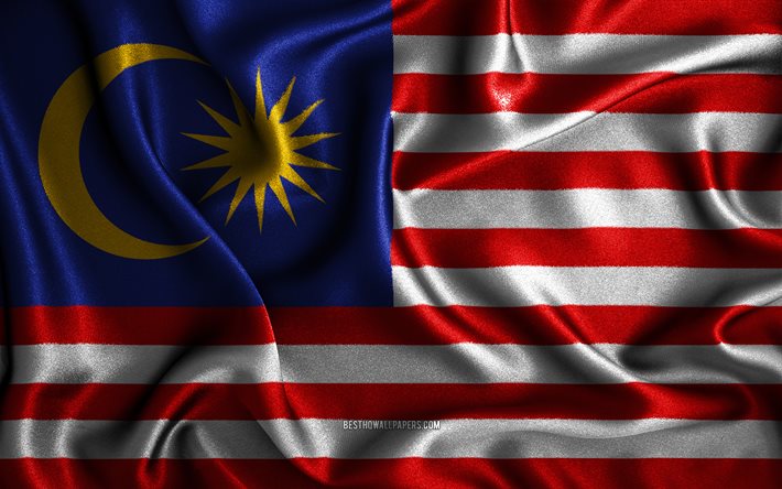 マレーシアの旗, 4k, シルクの波状の旗, アジア諸国, 国のシンボル, ファブリックフラグ, 3Dアート, マレーシア, アジア, マレーシアの3Dフラグ