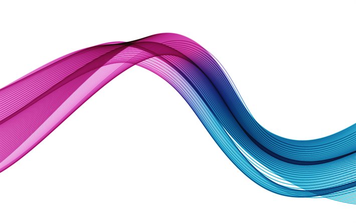 バイオレットブルーの抽象的な波, 4k, 白い背景の上の紫の青い波, 紫の青い波の背景, 紫の波の抽象化, 波の背景, バイオレットブルーウェーブスモーク